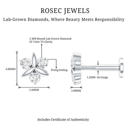Brilliant Cut Diamond Floral Earring for Conch Piercing
