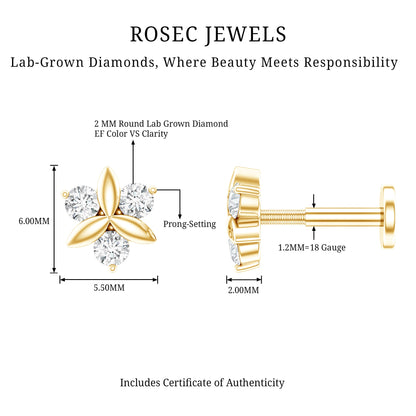 Brilliant Cut Diamond Floral Earring for Conch Piercing