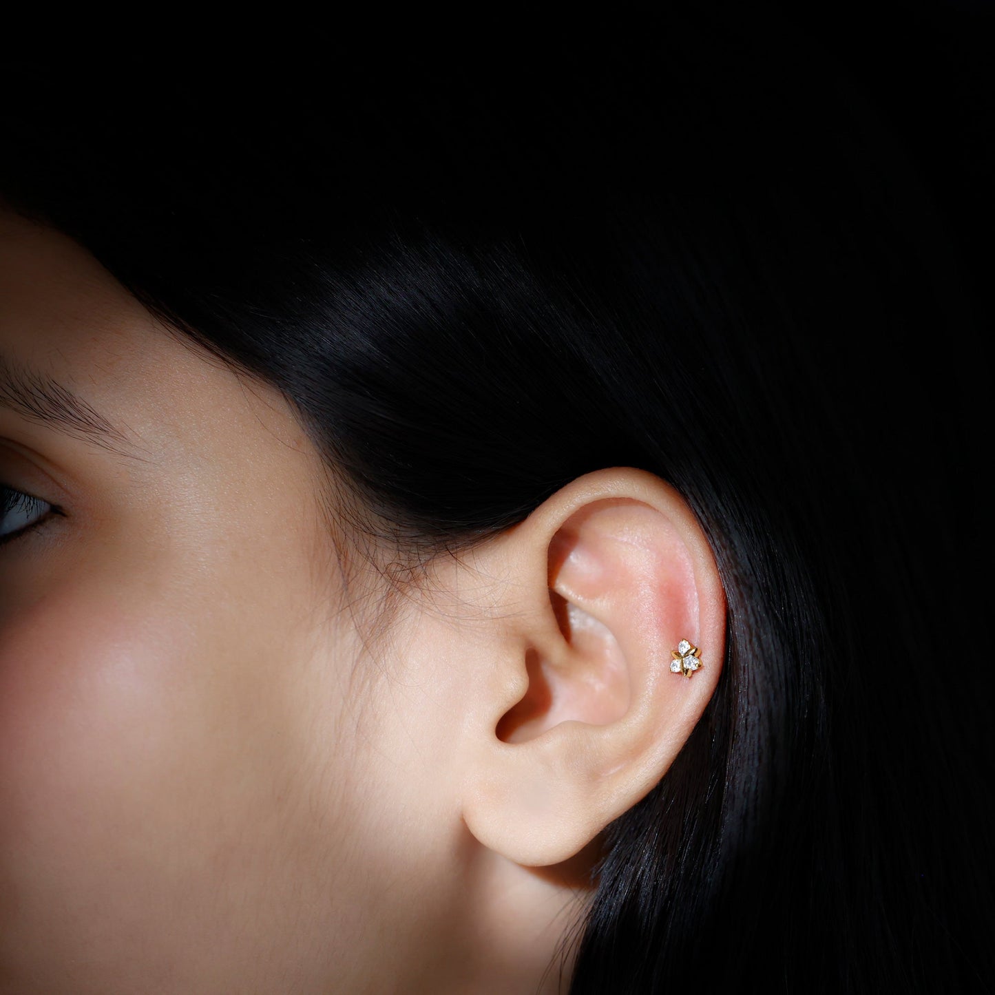 Brilliant Cut Diamond Floral Earring for Conch Piercing