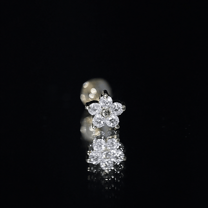 Minimalist Diamond Flower Tragus Earring with Flat Back