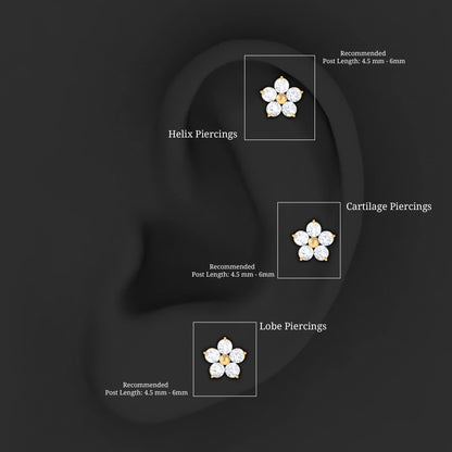 Minimalist Diamond Flower Tragus Earring with Flat Back