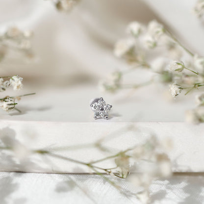 Minimalist Diamond Flower Tragus Earring with Flat Back