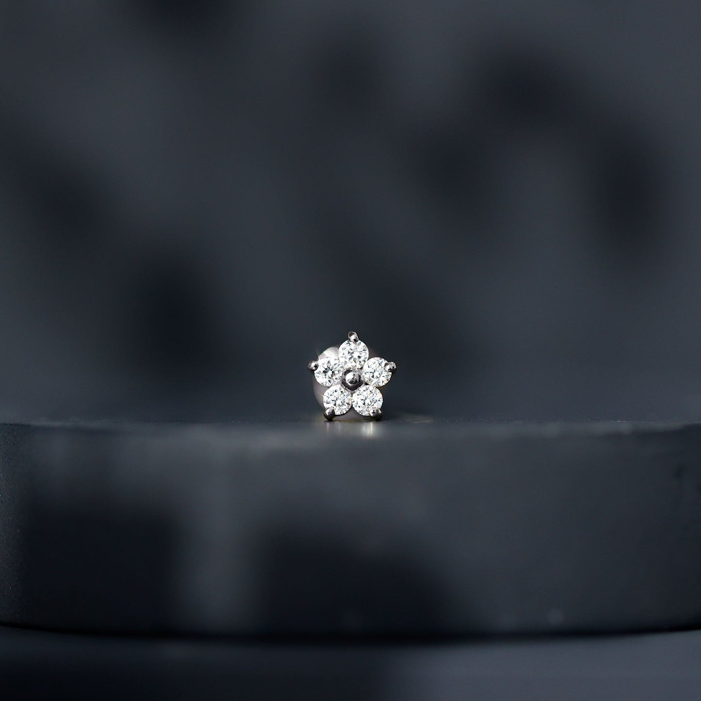 Minimalist Diamond Flower Tragus Earring with Flat Back