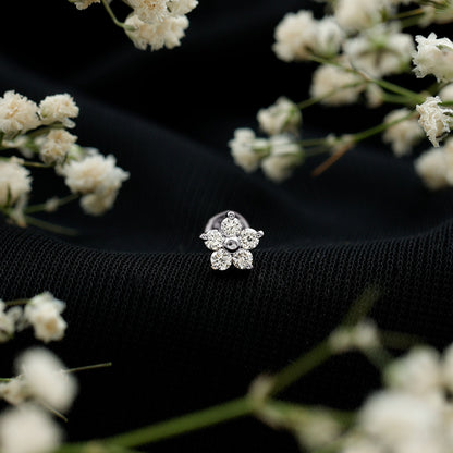 Minimalist Diamond Flower Tragus Earring with Flat Back