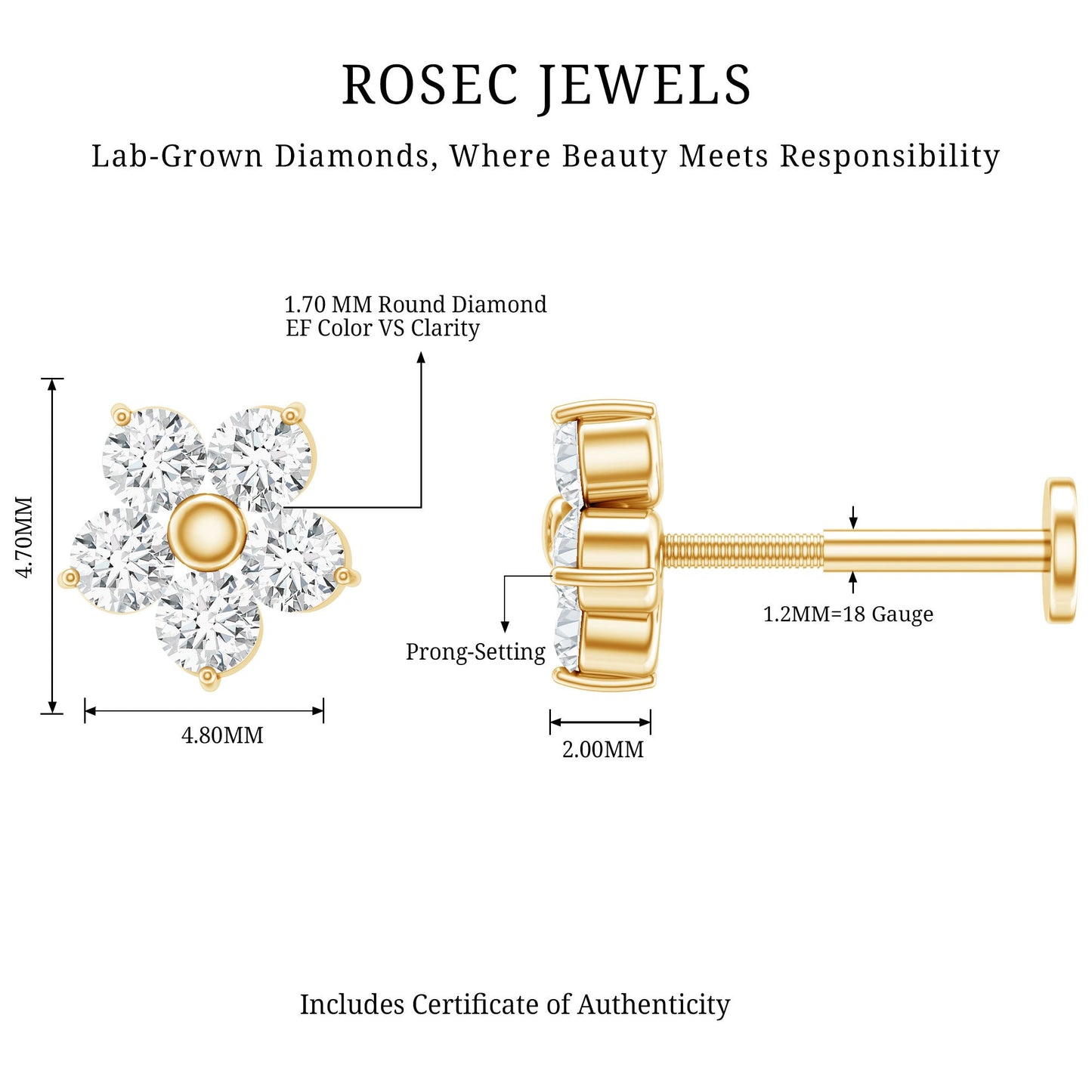 Minimalist Diamond Flower Tragus Earring with Flat Back