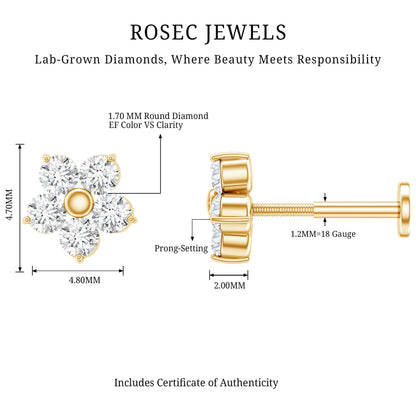Minimalist Diamond Flower Tragus Earring with Flat Back