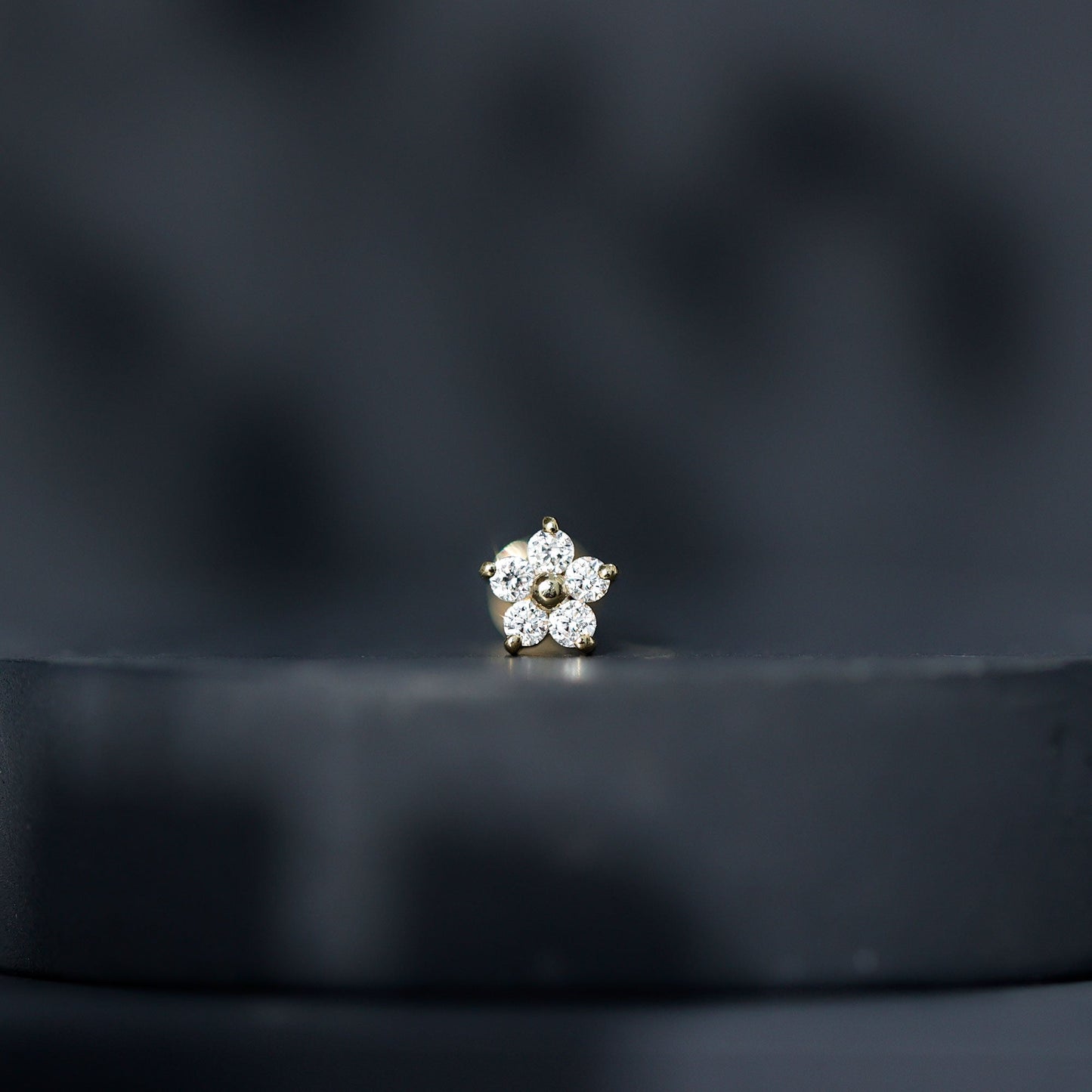 Minimalist Diamond Flower Tragus Earring with Flat Back