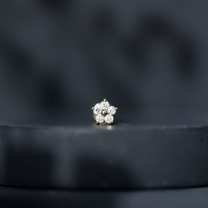 Minimalist Diamond Flower Tragus Earring with Flat Back