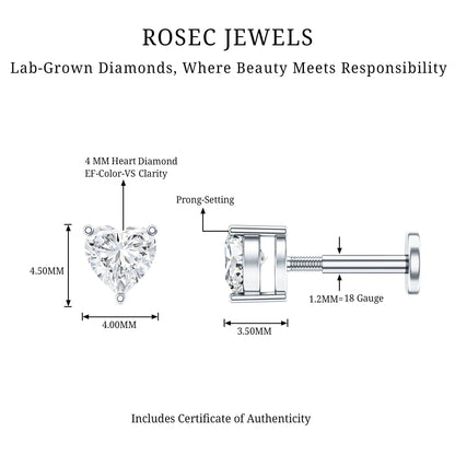 Solitaire Diamond Heart Earring with Flat Back