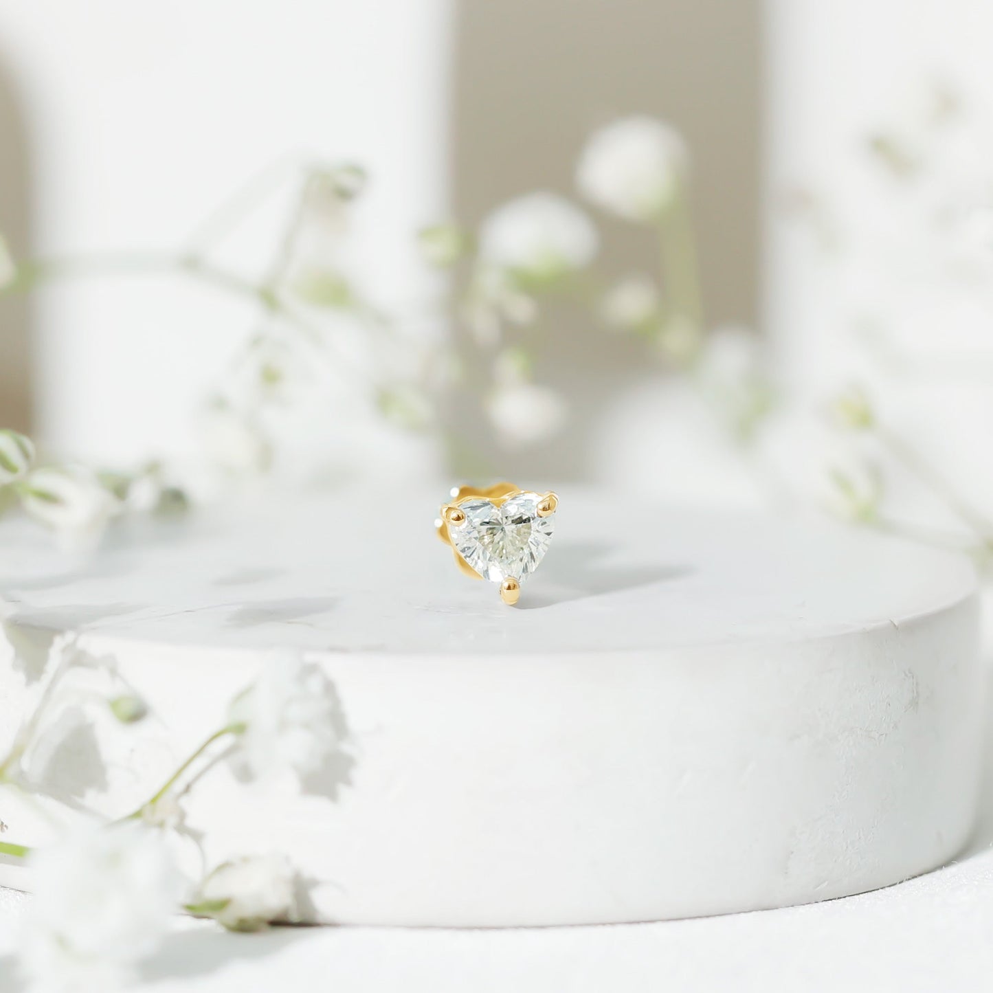 Solitaire Diamond Heart Earring with Flat Back