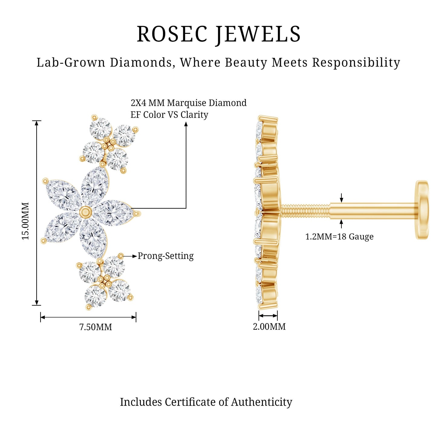 Cartilage Flower Crawler Earring with Diamond