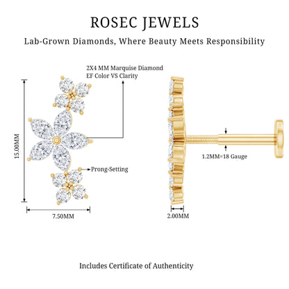 Cartilage Flower Crawler Earring with Diamond