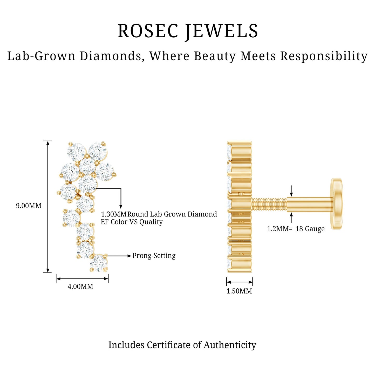 Diamond Floral Cluster Earring for Helix Piercing