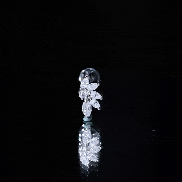 Marquise Diamond Leaf Cluster Earring for Cartilage Piercing