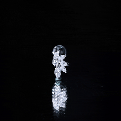 Marquise Diamond Leaf Cluster Earring for Cartilage Piercing
