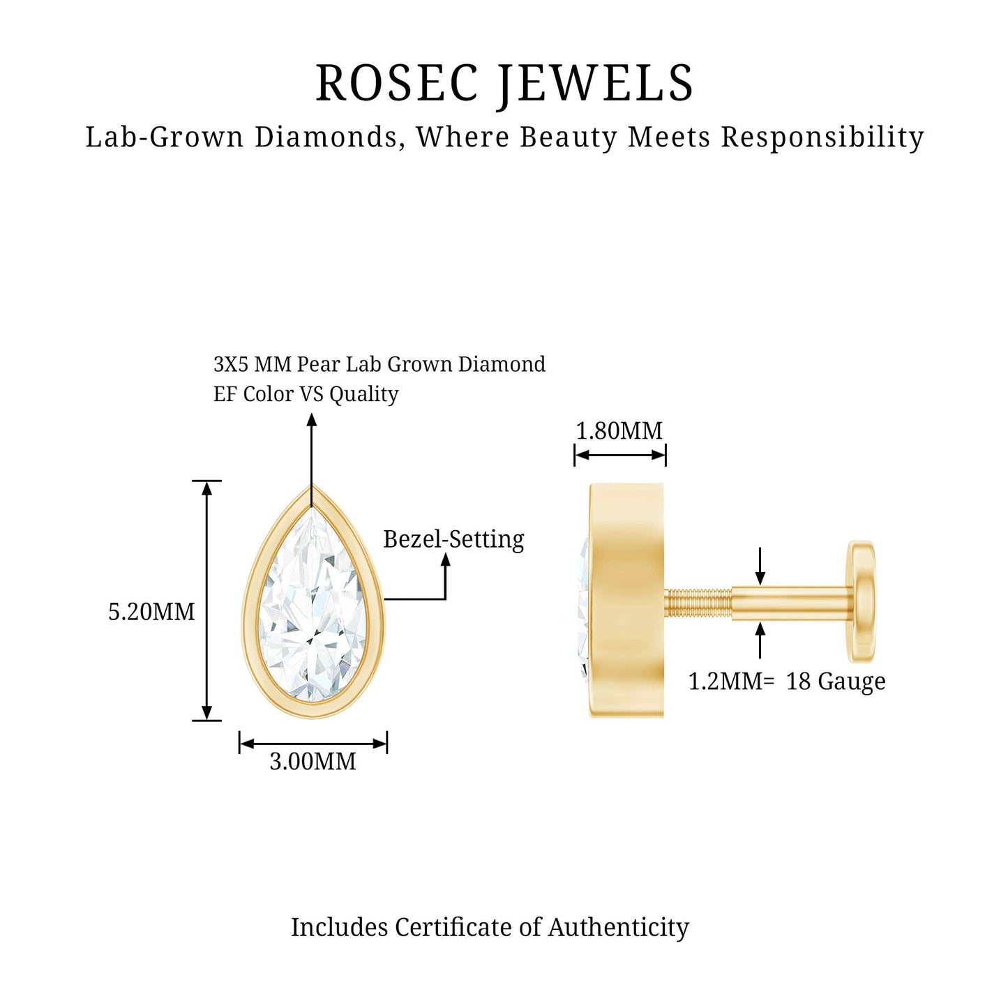 Pear Shape Diamond Solitaire Cartilage Earring
