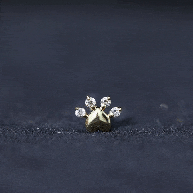 Diamond and Heart Dog Paw Print Cartilage Earring
