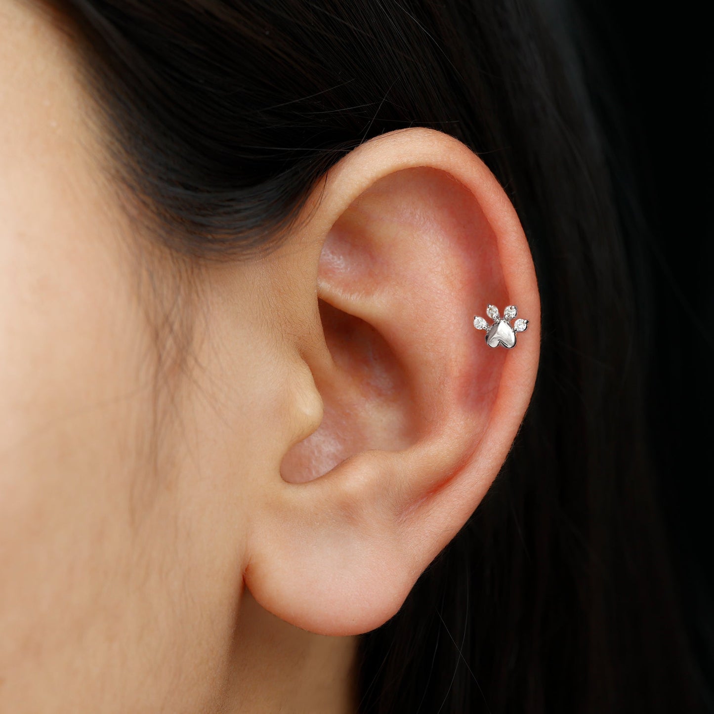 Diamond and Heart Dog Paw Print Cartilage Earring