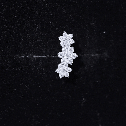 Diamond Three Flower Crawler Earring for Helix Piercing