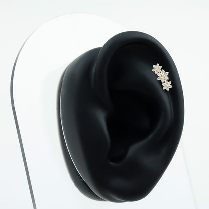 Diamond Three Flower Crawler Earring for Helix Piercing
