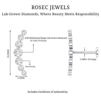 Graduated Diamond Crawler Helix Earring in Bezel Set