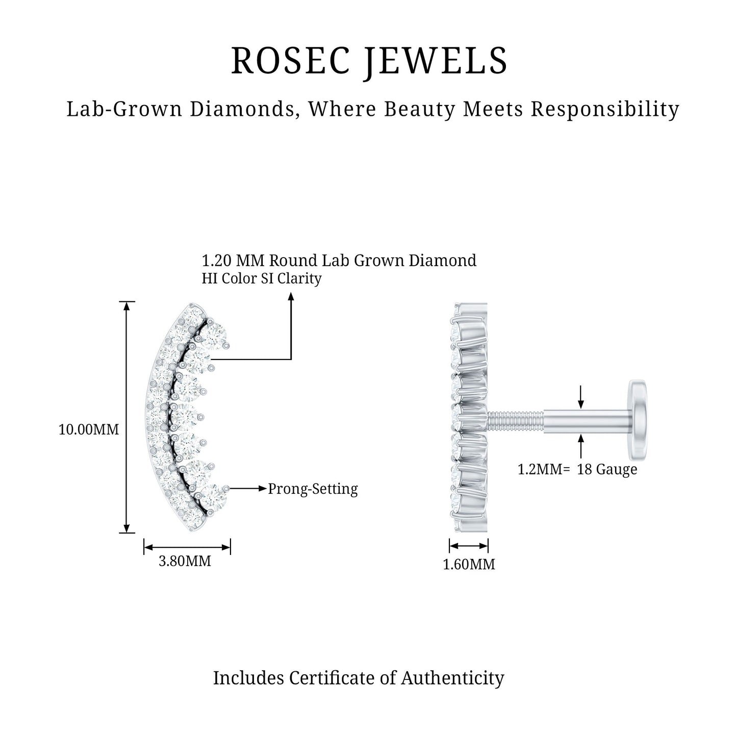 Certified Diamond Curved Cartilage Earring for Women