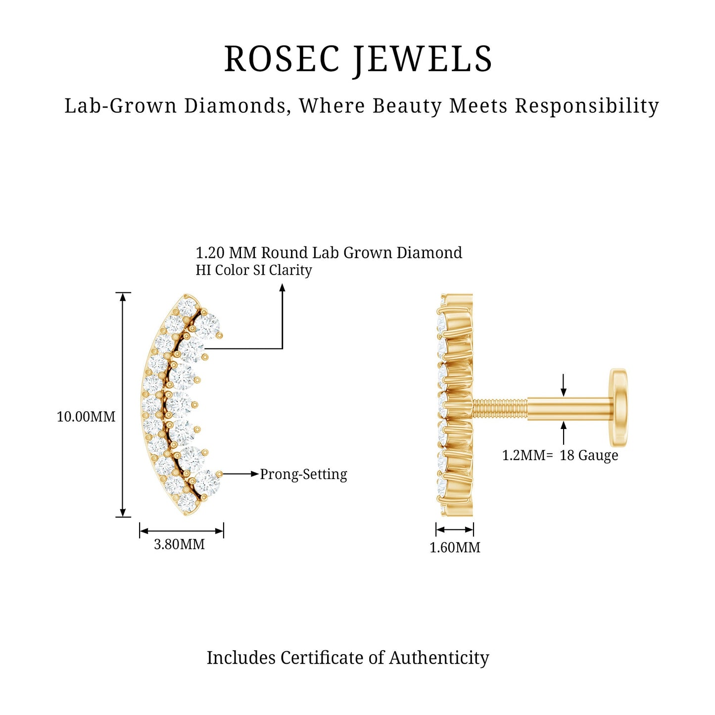 Certified Diamond Curved Cartilage Earring for Women