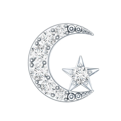 Certified Diamond Crescent Moon Helix Earring with Star