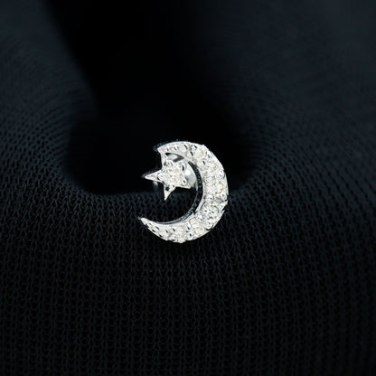Certified Diamond Crescent Moon Helix Earring with Star