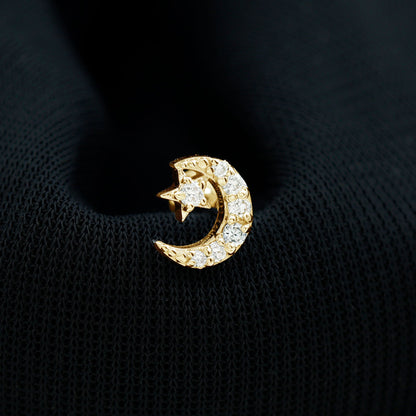 Certified Diamond Crescent Moon Helix Earring with Star