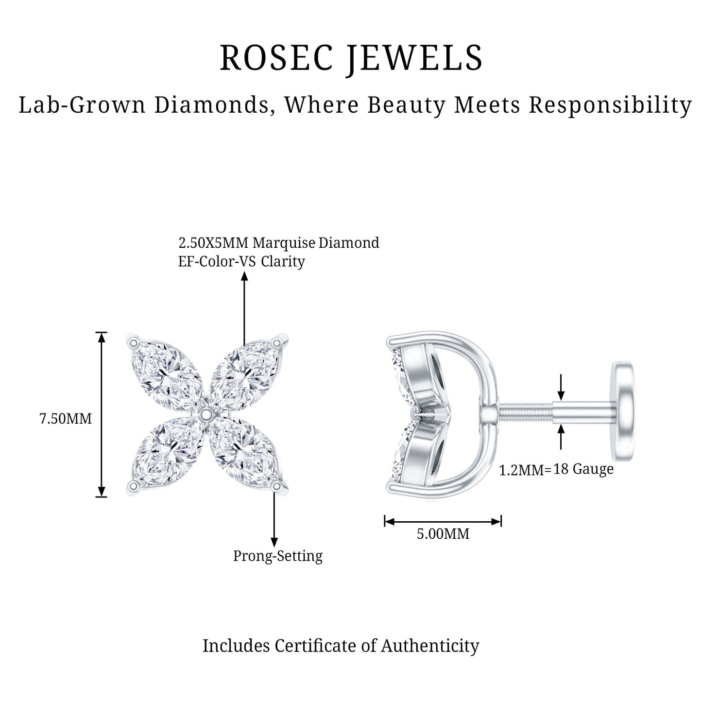 Marquise Four Petal Flower Cartilage Earring