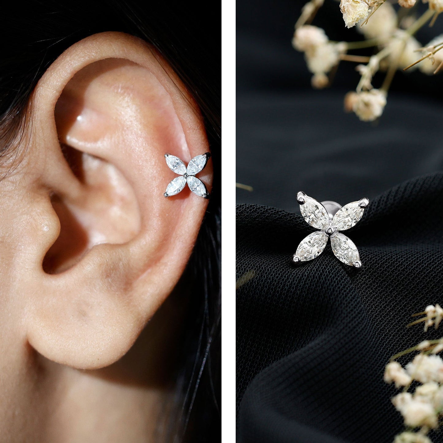 Marquise Four Petal Flower Cartilage Earring