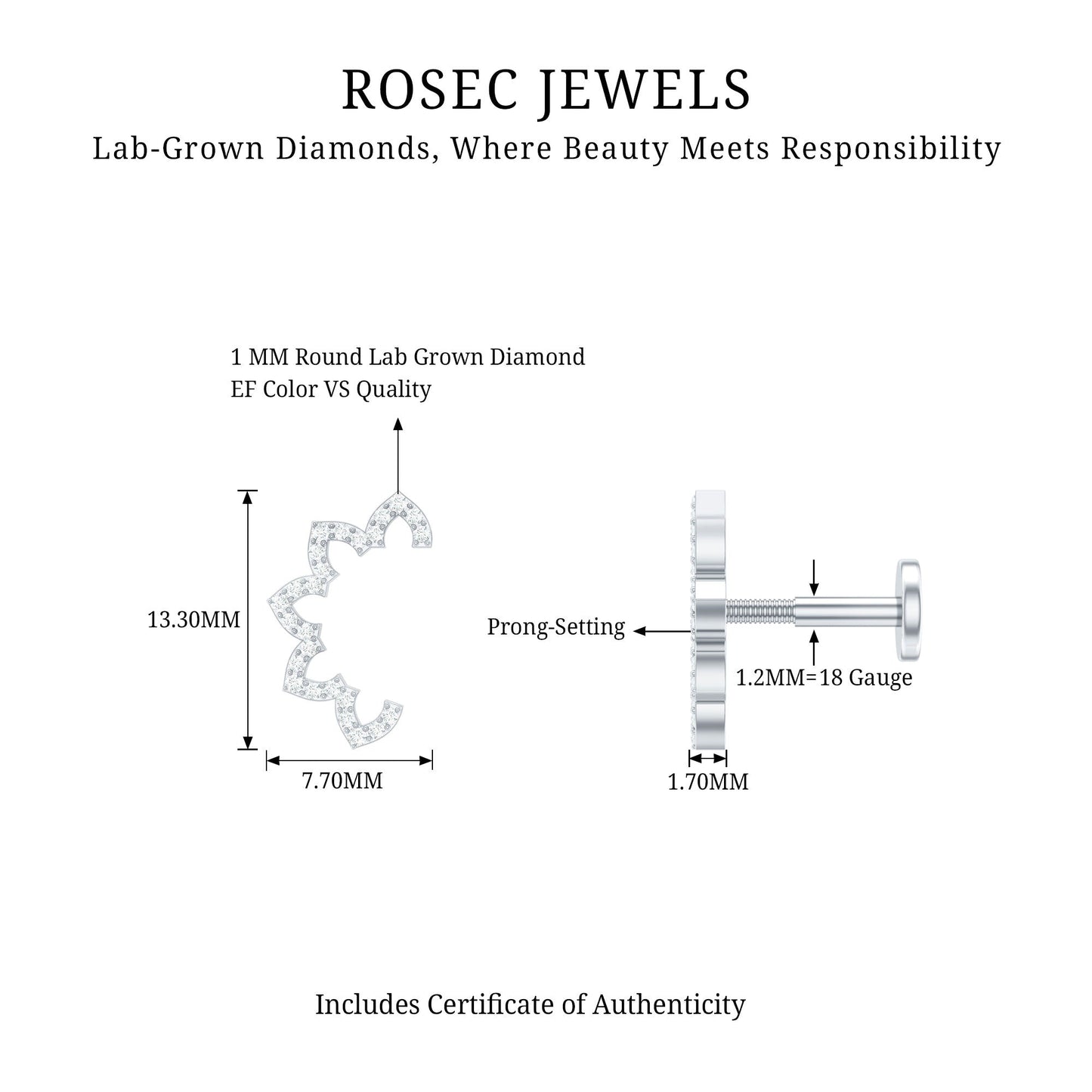 Certified Diamond Curved Floral Earring for Cartilage Piercing
