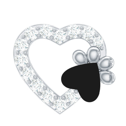 Sparkling Diamond Dog Paw Heart Earring with Black Enamel