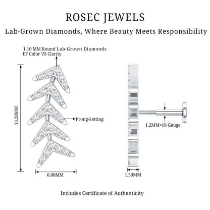 Minimalist Diamond Leaf Crawler Earring for Helix Piercing