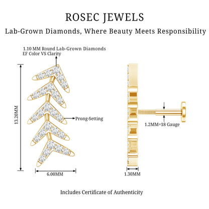 Minimalist Diamond Leaf Crawler Earring for Helix Piercing