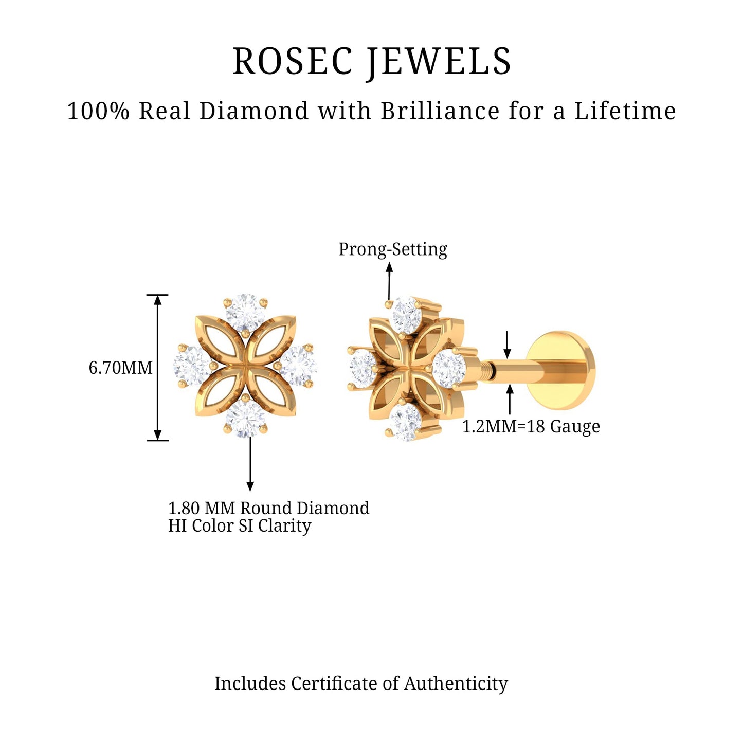 Nature Inspired Certified Diamond Flower Earring for Helix Piercing