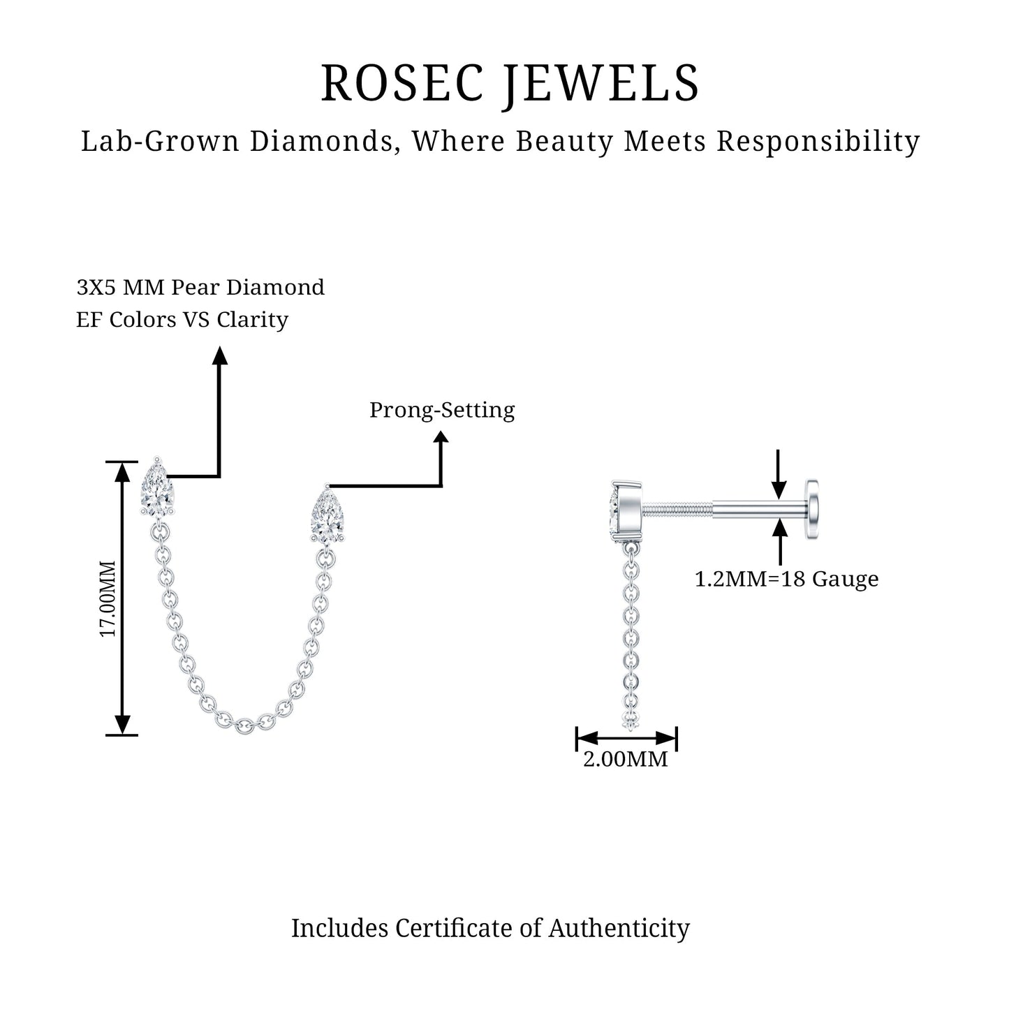 Pear Shape Diamond Chain Double Piercing Earring