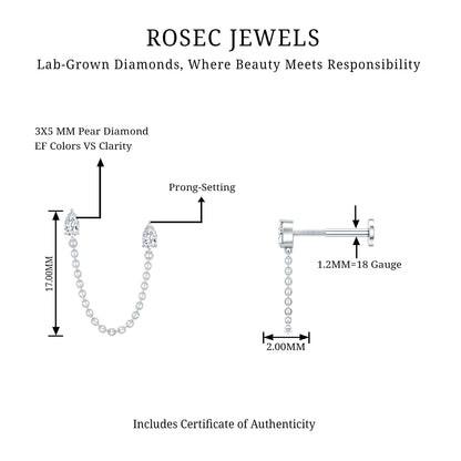 Pear Shape Diamond Chain Double Piercing Earring