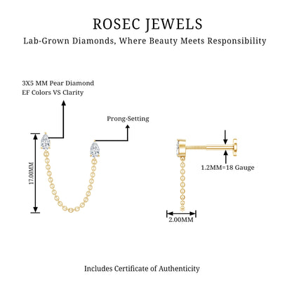 Pear Shape Diamond Chain Double Piercing Earring
