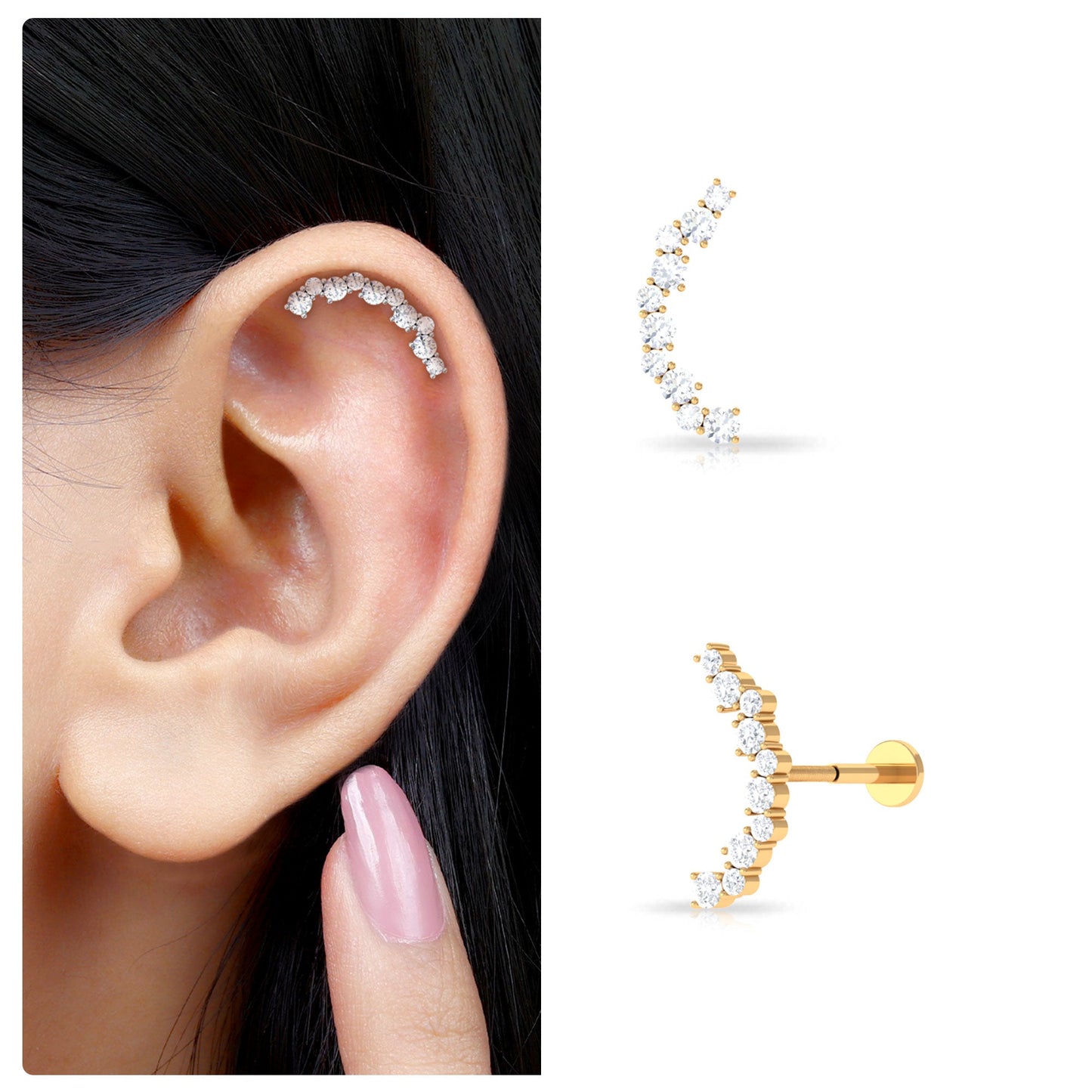 Certified Diamond Curved Crawler Earring for Women