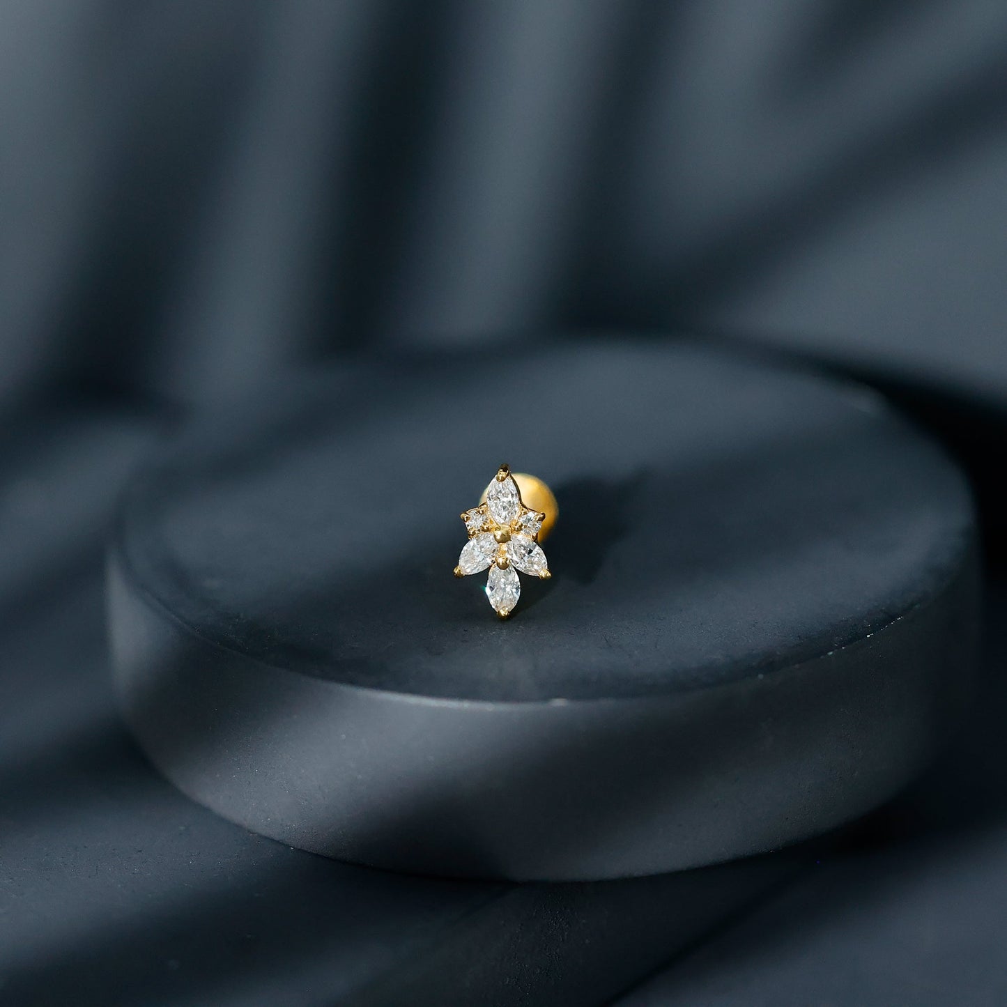 Marquise Diamond Cluster Flower Earring with Flat Back