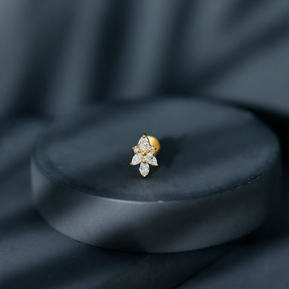 Marquise Diamond Cluster Flower Earring with Flat Back
