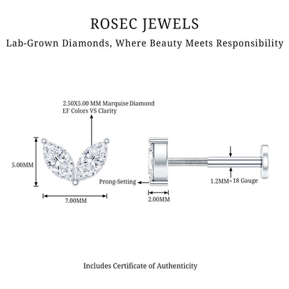 Marquise Diamond Two Stone Earring for Tragus Piercing