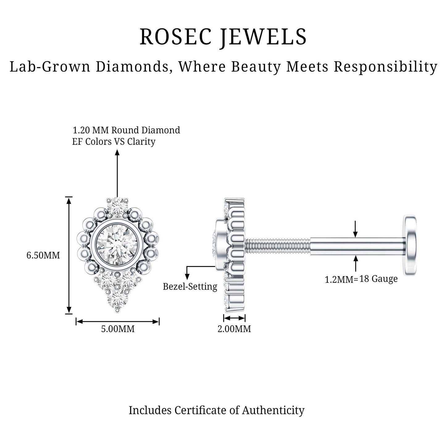 Bezel Set Diamond Minimalist Earring for Tragus Piercing