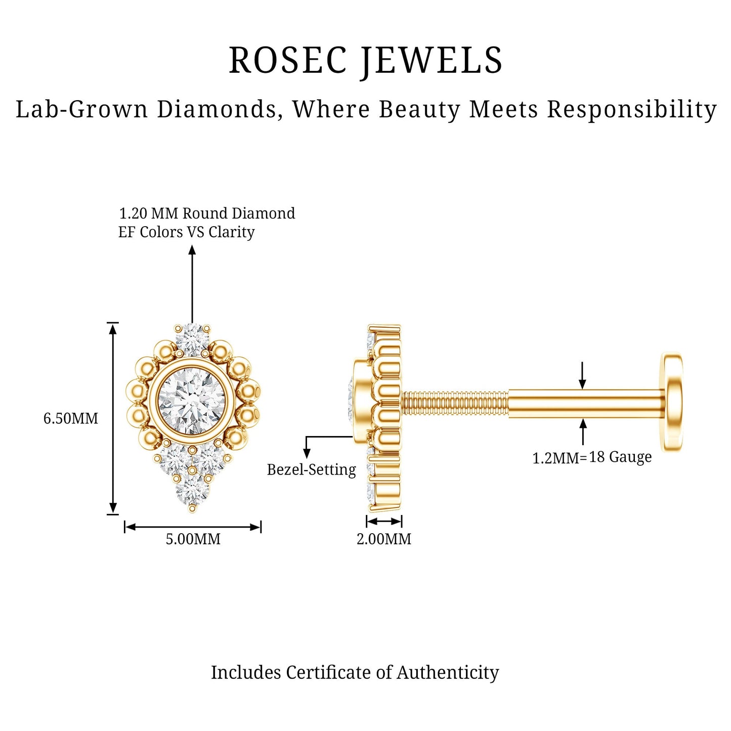 Bezel Set Diamond Minimalist Earring for Tragus Piercing