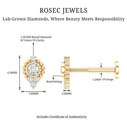 Bezel Set Diamond Minimalist Earring for Tragus Piercing