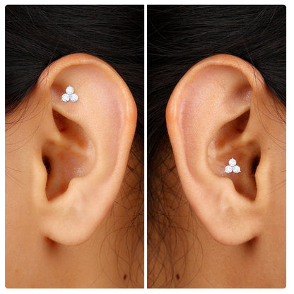 Dainty Diamond Trio Earring for Helix Piercing