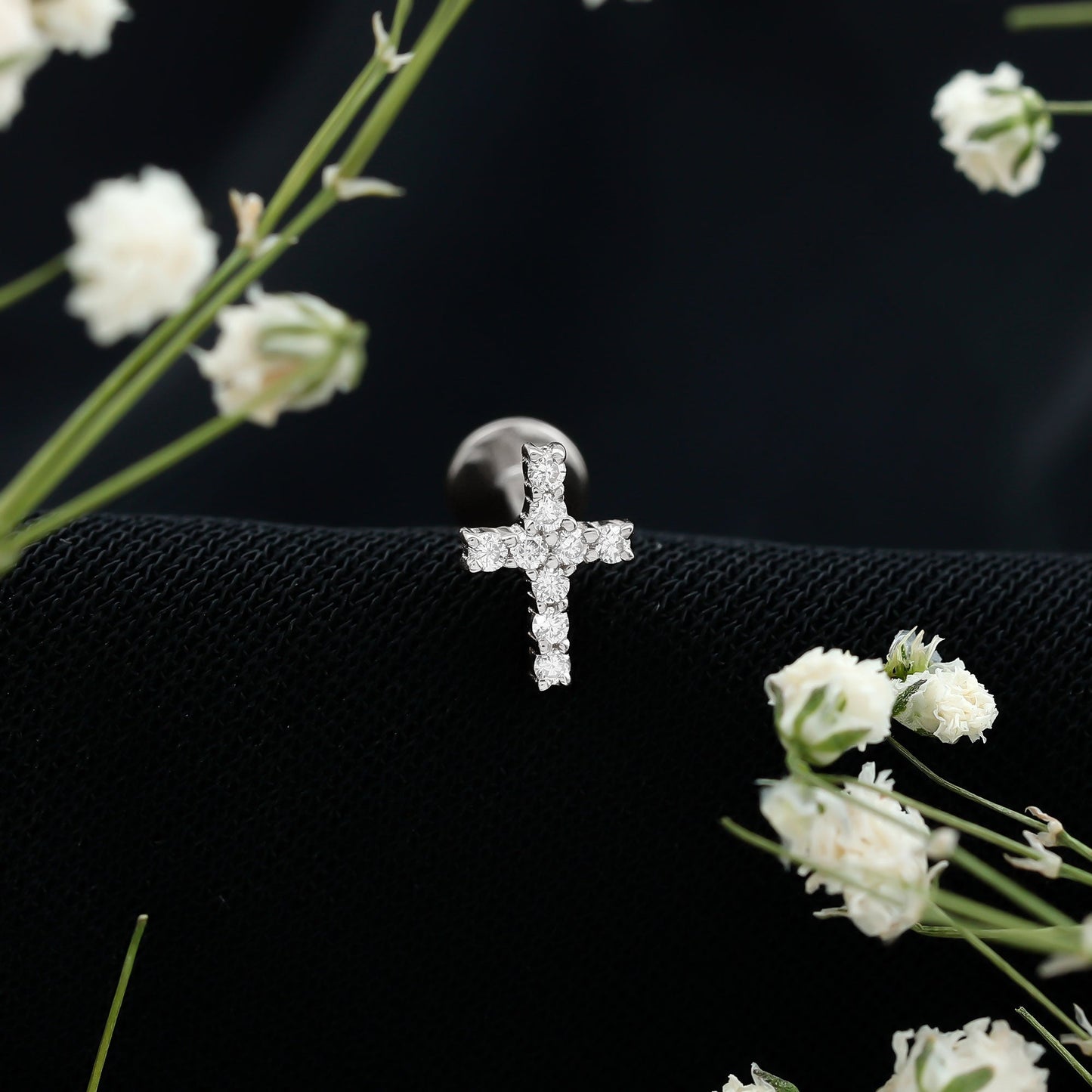 Minimalist Diamond Cross Cartilage Earring