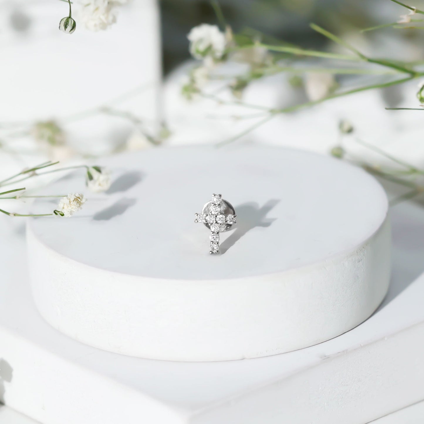 Minimalist Diamond Cross Cartilage Earring
